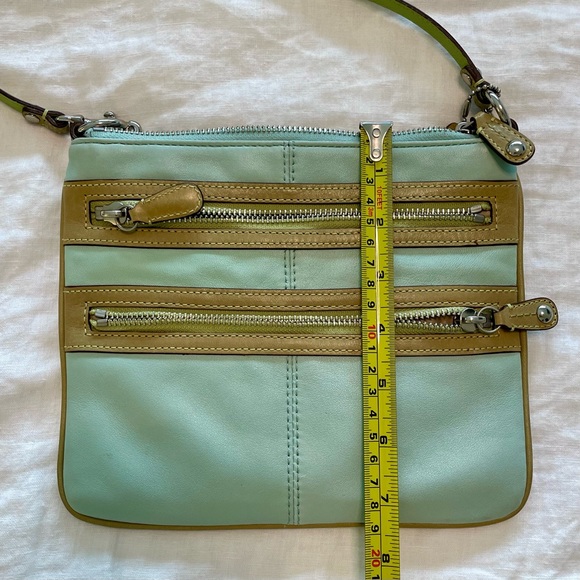 Coach Blue & Green Leather Zippered Crossbody Purse - Picture 6 of 10